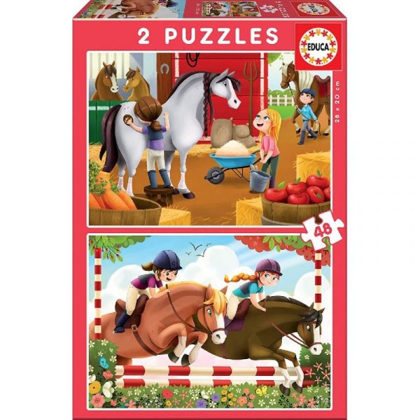 puzzle 2x48 piezas cuidando caballos